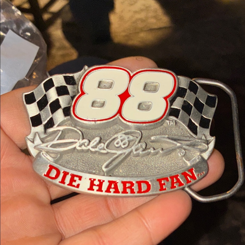 Solid Die Hard Fan Belt Buckle - Silver and Red